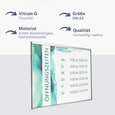 Tuerschild Vitrum G aus Glas und Edelstahl DIN A4